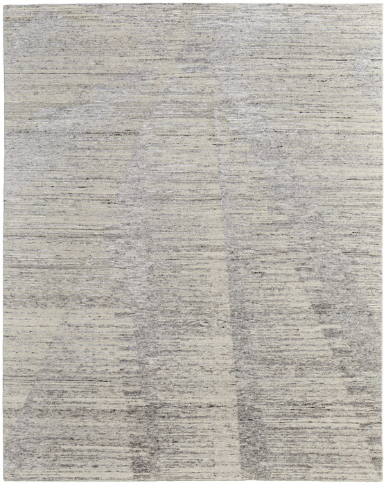 9' X 13' Abstract Hand Knotted Distressed Area Rug - Ivory And Gray