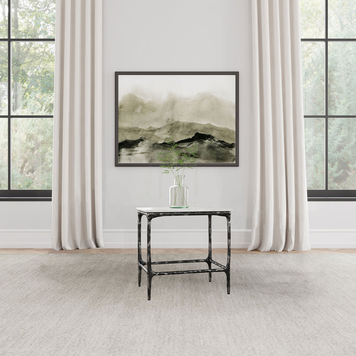 Ebby Square Genuine Marble Top Metal End Table White and Antique Black