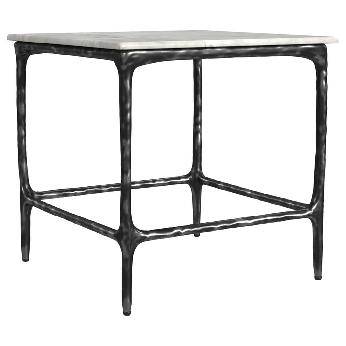 Ebby Square Genuine Marble Top Metal End Table White and Antique Black