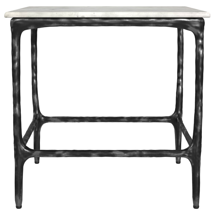 Ebby Square Genuine Marble Top Metal End Table White and Antique Black