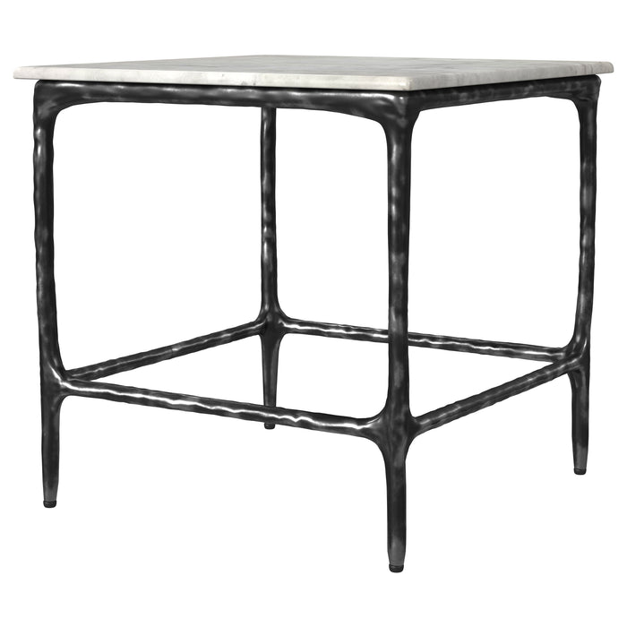 Ebby Square Genuine Marble Top Metal End Table White and Antique Black