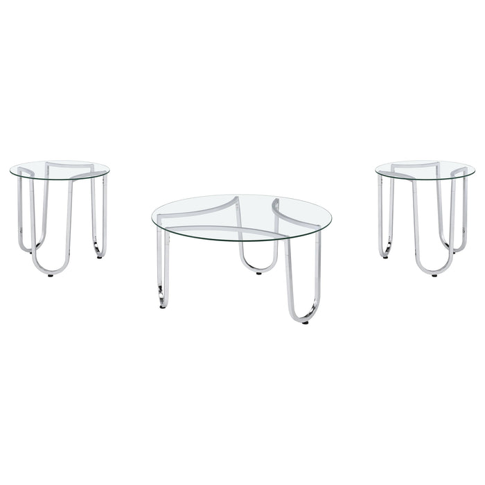 Beller 3-piece Round Tempered Glass Top Coffee Table Set Chrome