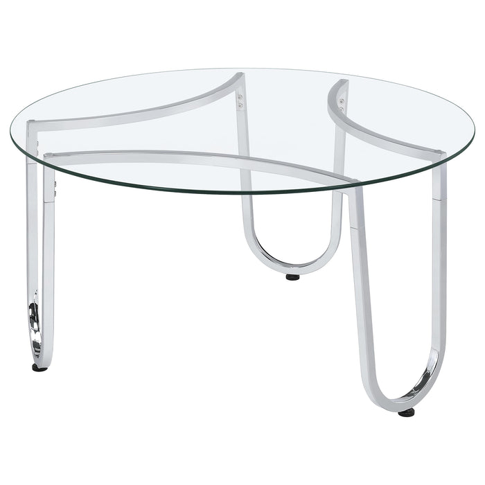 Beller 3-piece Round Tempered Glass Top Coffee Table Set Chrome