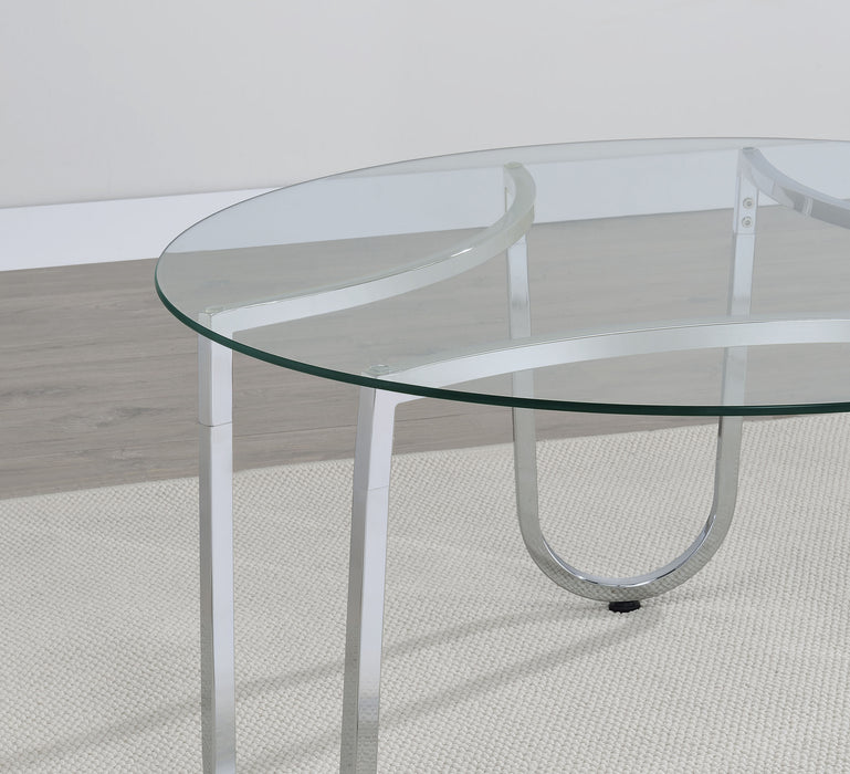Beller Round Tempered Glass Top Cocktail Coffee Table Chrome