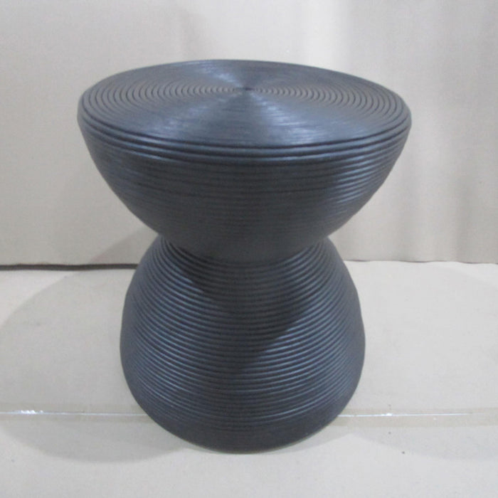 Macedo Round Ribbed Rattan Drum End Table Black