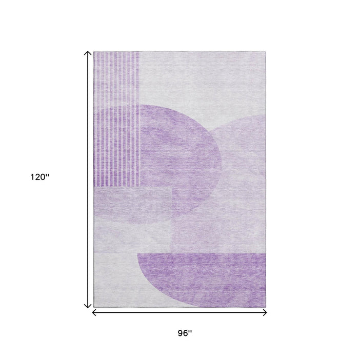 8' X 10' Geometric Washable Area Rug With UV Protection (655858) - Purple / Ivory