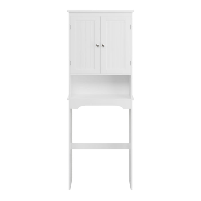 White Giga over-the-toilet linen cabinet with adjustable shelf for bathroom storage and space-saving organization.