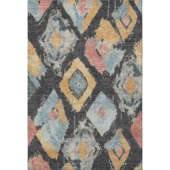 10' X 14' Abstract Geometric Washable Area Rug With UV Protection (696614) - Charcoal / Gold / Coral