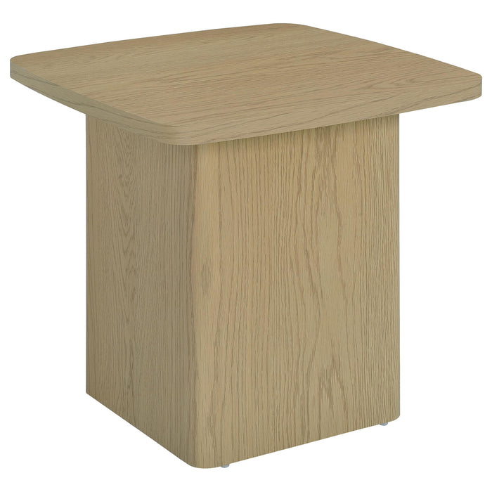 Fraser Transitional Square Pedestal End Table in Greige
