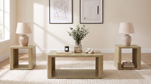 CoasterEveryday Alsina 3-piece greige coffee and end table set with matching wood-look tabletops