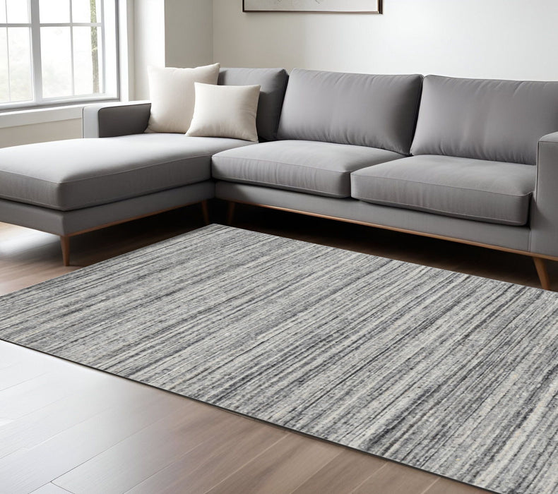 12' X 15' Wool Striped Hand Woven Area Rug - Ivory