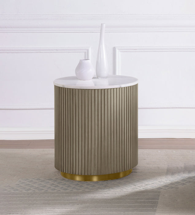 Jason Round White Marble Top Side End Table Greige