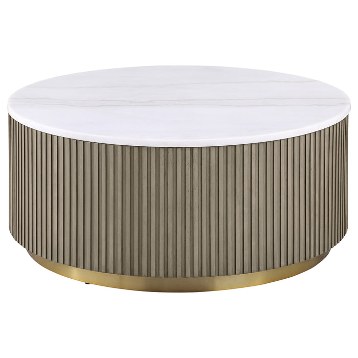 Jason 3-piece Round White Marble Coffee Table Set Greige