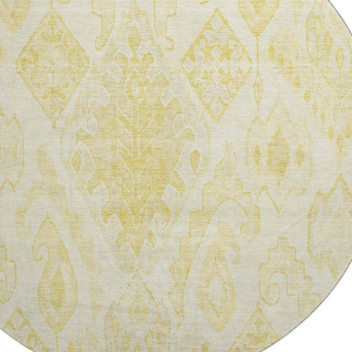 8' Moroccan Washable Round Rug With UV Protection - Gold And Ivory