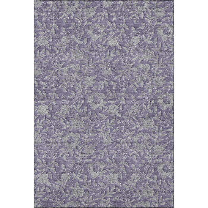 8' X 10' Floral Washable Area Rug With UV Protection - Eggplant And Gray