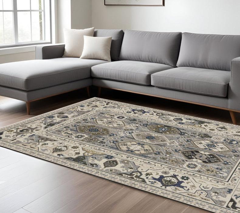 10' X 13' Oriental Area Rug With Fringe - Ivory And Blue