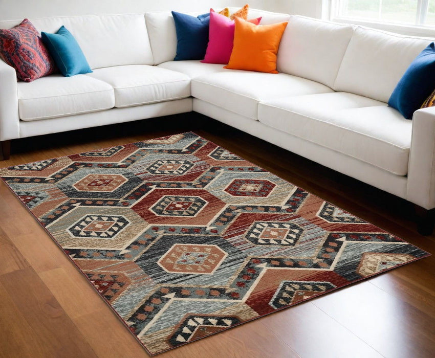 9' x 12' Machine Woven Honeycomb Lodge Indoor Area Rug - Red