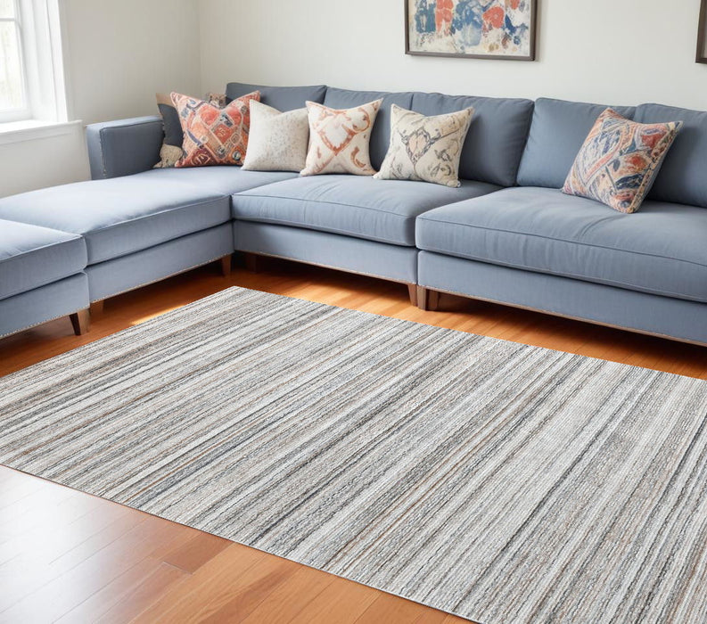 8' x 10' Wool Blend Abstract Lines Hand Loomed Area Rug - Beige And Gray