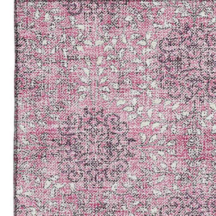 10' X 14' Damask Washable Area Rug With UV Protection (705983) - Pink / Gray