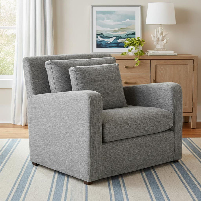 Linen Arm Chair - Gray And Wood Brown