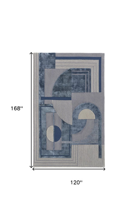 10' x 14' Wool Striped Tufted Handmade Area Rug - Blue Ivory And Gray