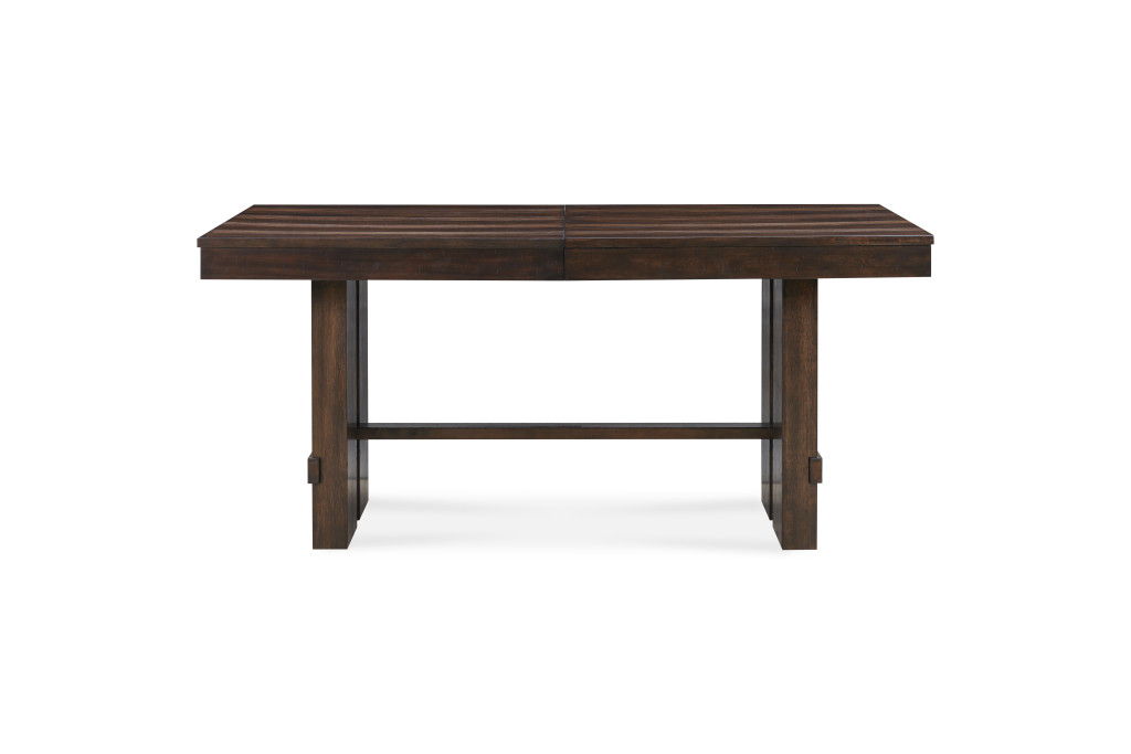 84" Wood Self-Storing Leaf Trestle Base Extension Dining Table - Dark Brown