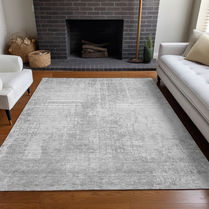 10' X 14' Abstract Washable Area Rug With UV Protection - Silver And Gray