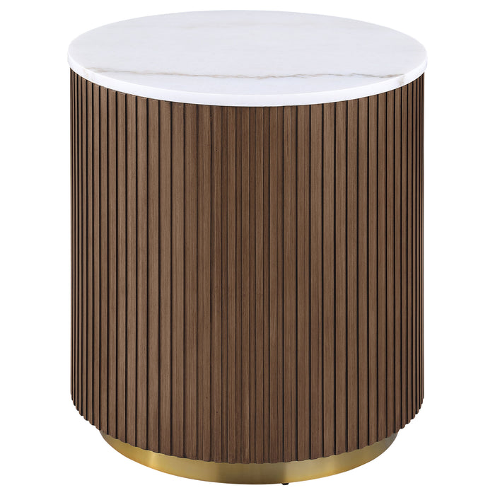 Jason 3-piece Round White Marble Coffee Table Set Honey Brown