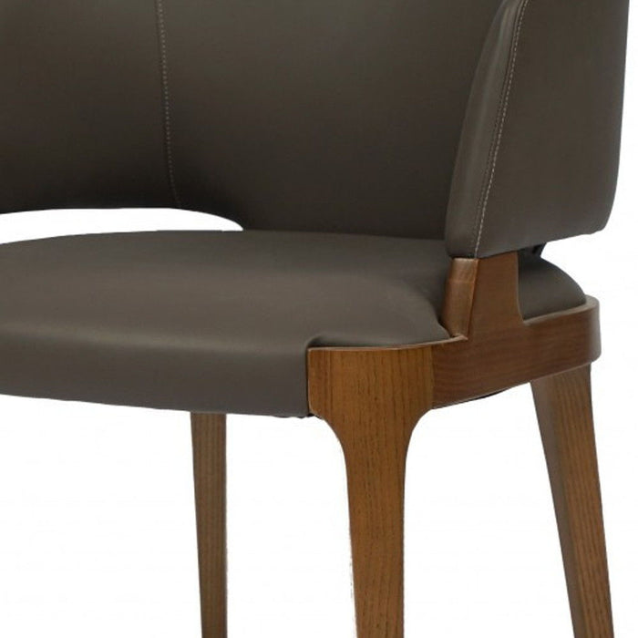 Upholstered Faux Leather Wing Back Dining Arm Chair - Brown / Gray