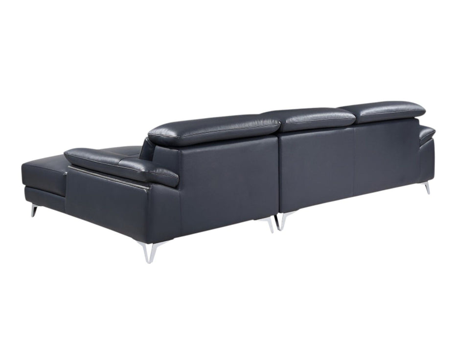 Italian Leather L Shaped Two Piece Sofa Chaise Sectional - Navy Blue