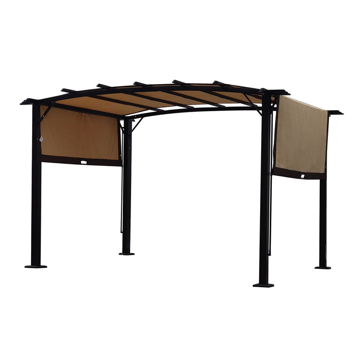Giga outdoor patio pergola gazebo with steel frame and retractable canopy, providing sun shelter and outdoor shade.