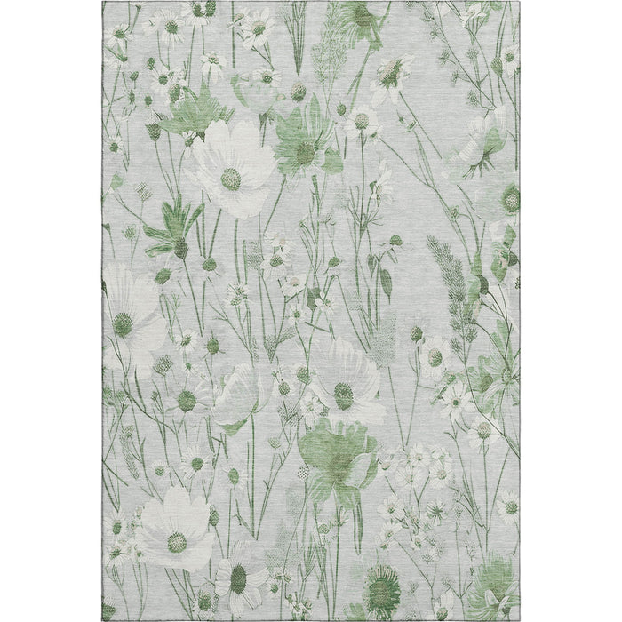 10' X 14' Floral Washable Area Rug With UV Protection (694074) - Mint Green / Ivory
