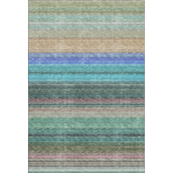 10' X 14' Striped Washable Area Rug With UV Protection (677327) - Sage / Teal / Lavender