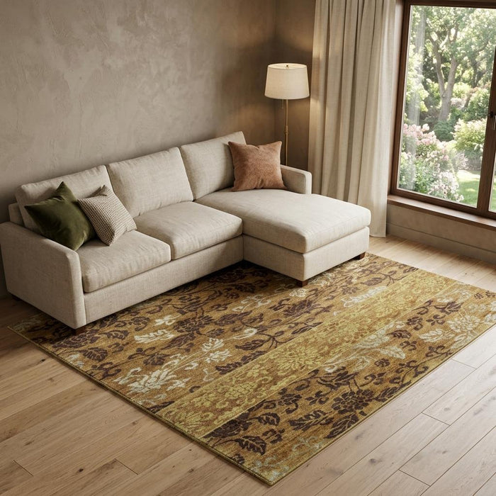 8' X 10' Floral Hand Knotted Area Rug (744244) - Brown / Gold / Tan