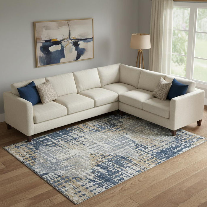 10' X 14' Geometric Washable Area Rug With UV Protection (718394) - Navy Blue / Beige
