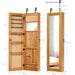 Giga jewelry armoire organizer with full-length mirror, wall-mounted lockable cabinet with LED light and interior jewelry storage.