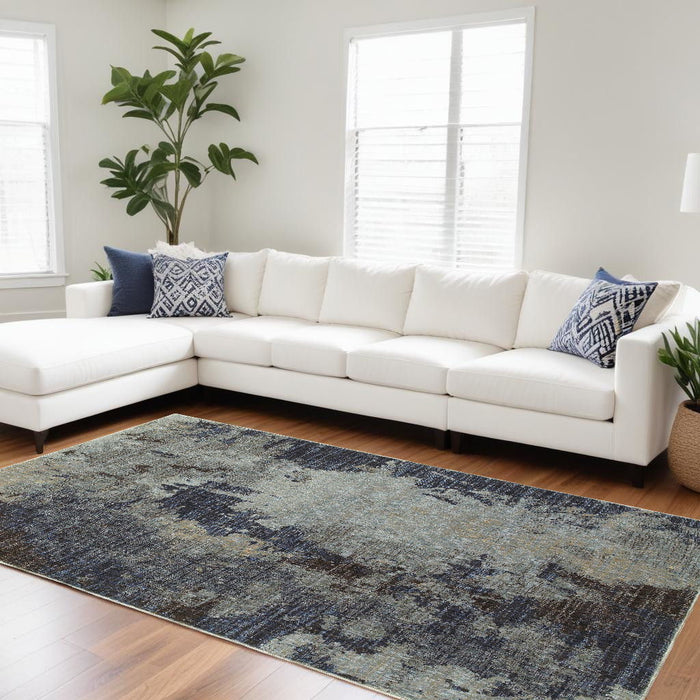 8' x 11' Abstract Power Loom Area Rug - Navy Blue