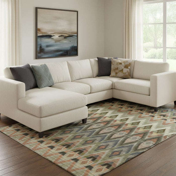 10' X 14' Southwestern Washable Area Rug With UV Protection (651929) - Taupe / Olive Green / Beige