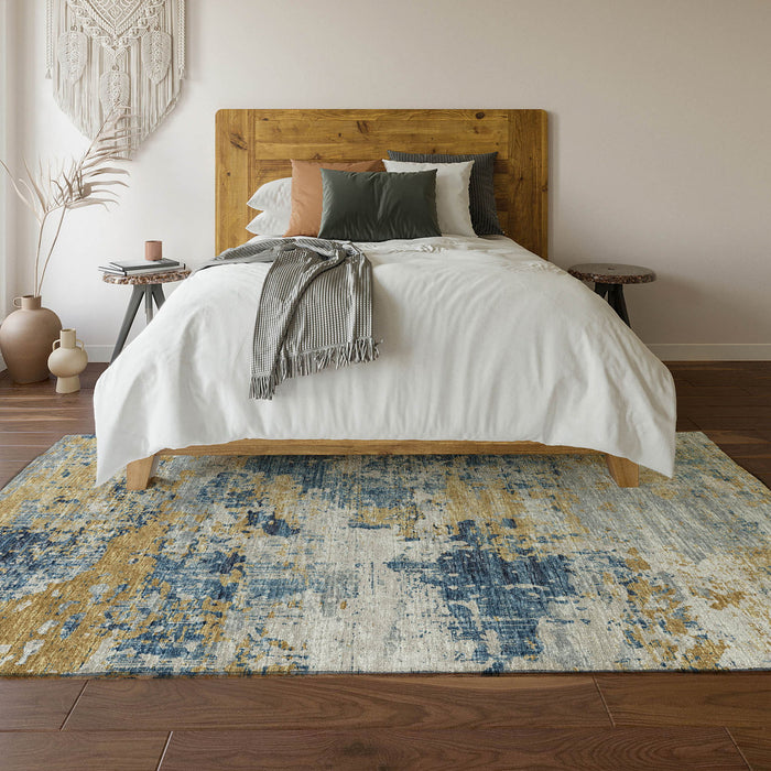 10' X 14' Transitional Abstract Washable Area Rug With UV Protection - Blue