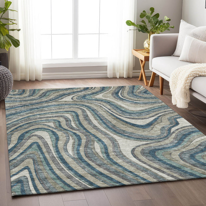 8' X 10' Marble Washable Area Rug With UV Protection - Teal