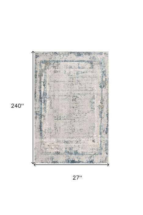 20' Runner Abstract Washable Non Skid Area Rug - Blue And Gray