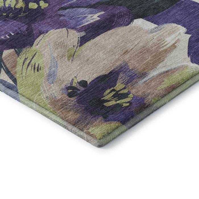 10' X 14' Floral Washable Area Rug With UV Protection (694002) - Purple / Green / Ivory