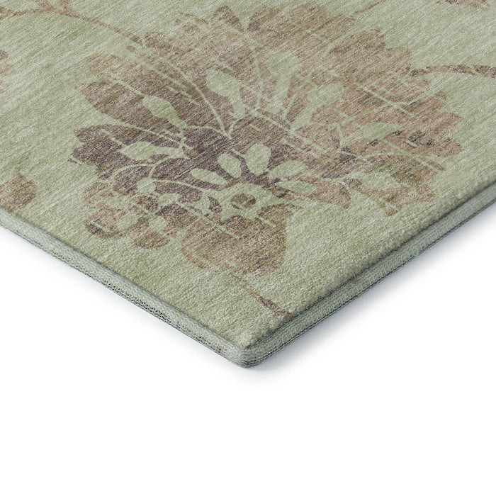 10' X 14' Floral Washable Area Rug With UV Protection (667891) - Artichoke Green / Taupe / Beige