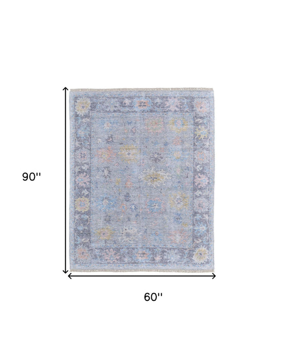 5' X 8' Floral Hand Woven Distressed Area Rug With Fringe - Orange