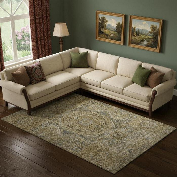 10' X 14' Oriental Washable Area Rug With UV Protection (699861) - Brown / Blue