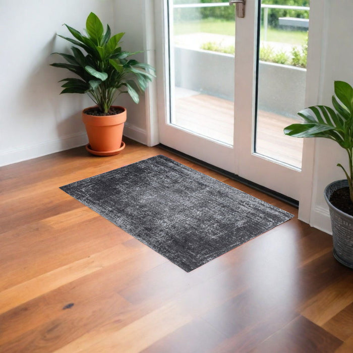 3' x 5' Chevron Non Skid Area Rug - Black And Gray