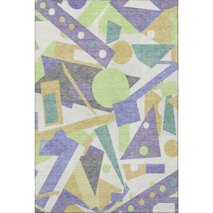10' X 14' Geometric Washable Area Rug With UV Protection (697392) - Lavender / Lime Green / Gold