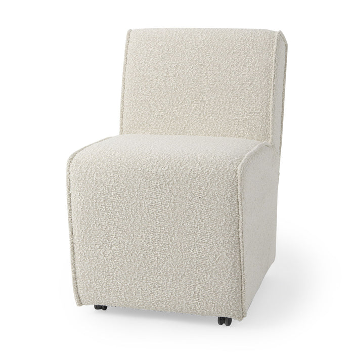 Fully Upholstered Boucle Dining Side Chair With Wheels - Cream