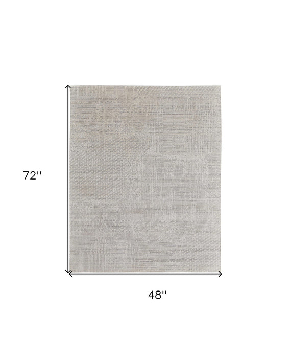 4' x 6' Abstract Hand Woven Worn Faded Area Rug - Ivory And Gray