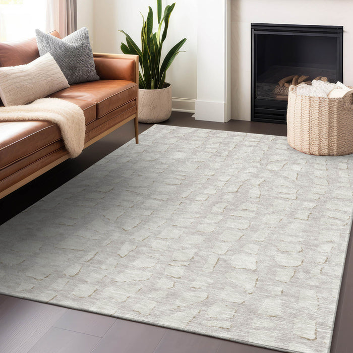10' X 14' Cobblestone Washable Area Rug With UV Protection - Ivory And Beige
